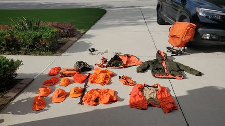 Orange hunting Clothing and backpack