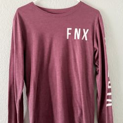 FNX Victory Maroon Long Sleeve Men's Crew Neck Knit T-Shirt Logo Text Accents