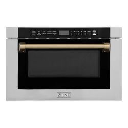 ZLINE Autograph Edition 24 in. 1.2 cu. ft. Built-in Microwave Drawer with a Traditional Handle in Stainless Steel and Champagne Bronze Accents 