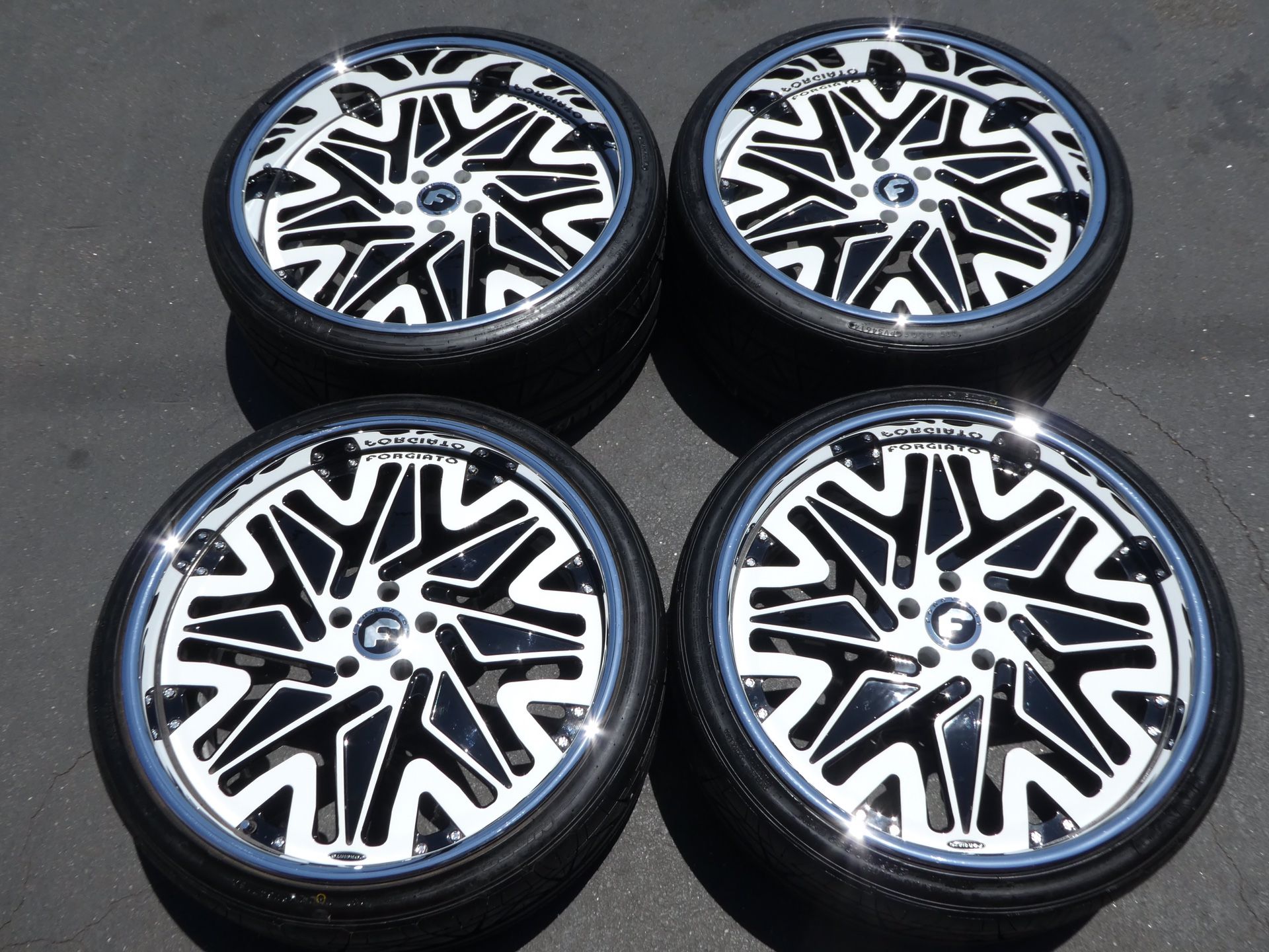 22" Forgiato three piece wheels 22 inch white chrom Forgiato rims 3 piece nitto tires Nitto