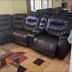 Brown Leather Sectional 