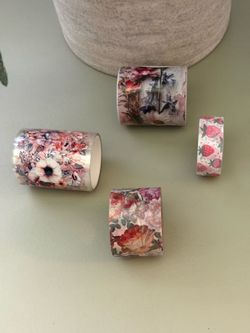 Floral Decorative Washi Tape Set/Decoupage Tape— Pink & Green Accents