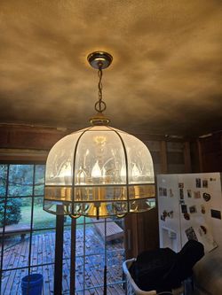 Vintage Large Brass Tiffany Style Chandelier