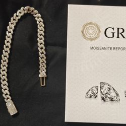 4.8 Ct  Moissanite Diamonds 8.5 Inches Long 8.5mm Wide Sterling Silver Bracelet Stamped 925 