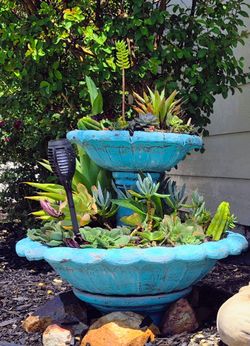 Rustic Teal 3-Tier Cascade Garden Planter – Distressed Turquoise Multi-Level Succulent Display