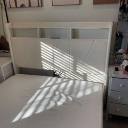 Modern Upholstered Bed Frame with Storage + Built-In Outlets – Queen