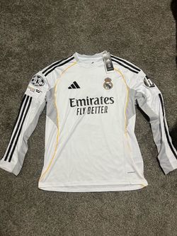 Adidas Real Madrid white long sleeve jersey Mbappe