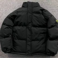 Stone Island Black Stand Collar Cotton Jacket