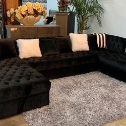 New/ Black Velvet Double Chaise Sectional,seccional, Couch/ Delivery Available/ Financing Options/