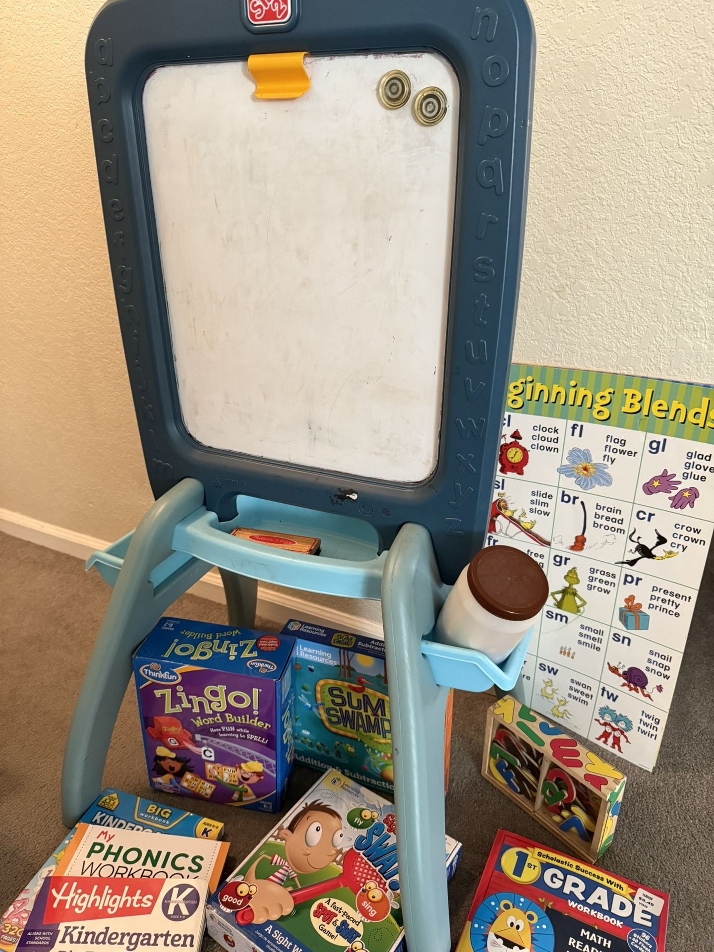 Kids Whiteboard Chalkboard Easel And Learning Games Bundle