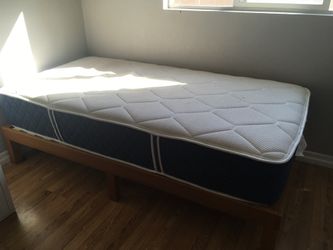 Twin Wood Platform Bed + Mattress