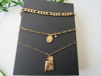 18K Gold Plated Pendant Sweater Necklace Triple Layer