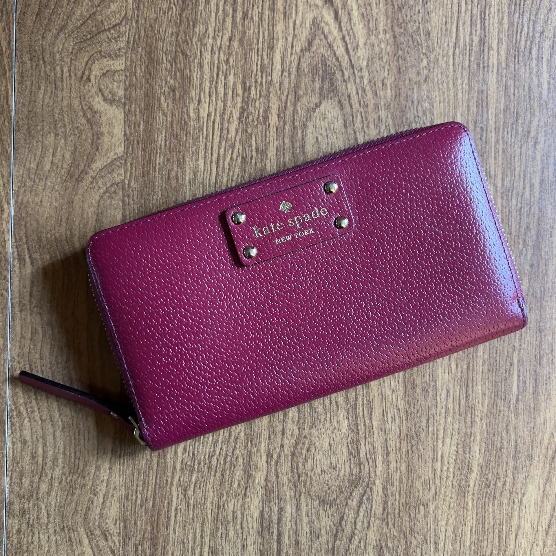 Kate Spade New York Burgundy Cherry Red Zip Around Big Wallet