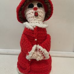 Vintage Christmas Crochet Doll, 10” high