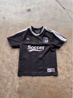 Vintage PLC Soccer Club Jersey Youth Large Black Gray Soccer Shirt Y2K