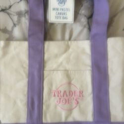 NEW- Trader Joe’s  mini pastel tote canvas tote bag- purple