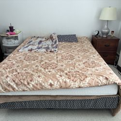 Queen Bed Frame, Box Spring And Mattress 