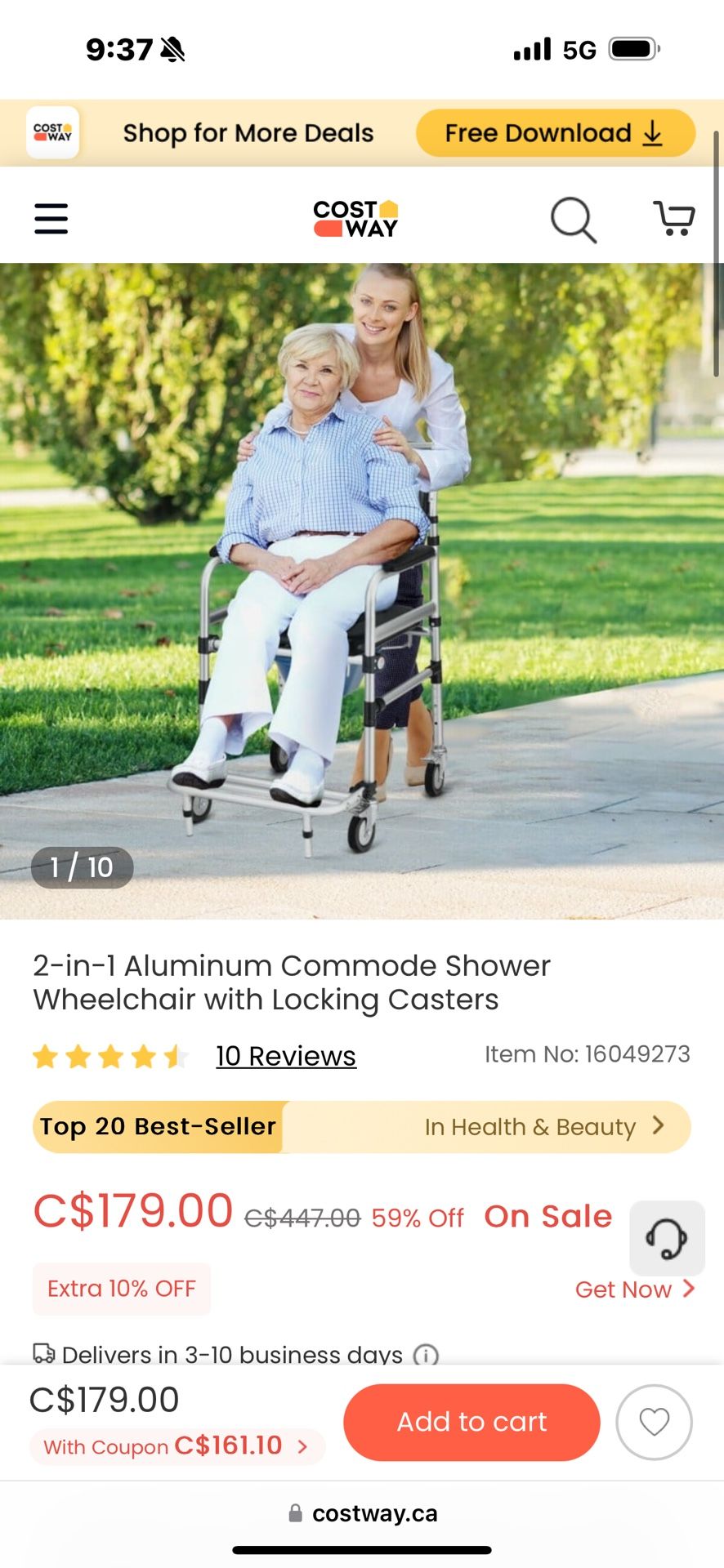 2-in-1 Aluminum Commode Shower Wheelchair with Locking Casters