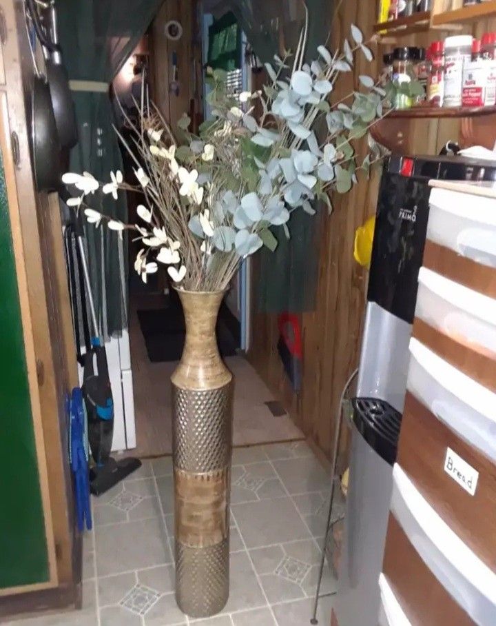 Like New 36" Metal Vase With Decorations Flowers Still Has The Tags,  40.
