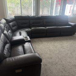 Sectional W/ Four Electric Recliners - Charcoal Gray