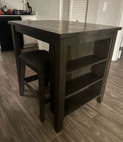 Dark gray dining set with 2 stools and shelves
