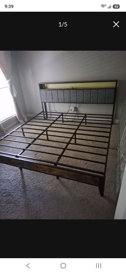 OLEVS King Metal Platform Bed Frame with Headboard