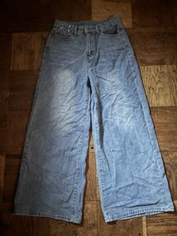 Y2K Light Wash Jeans, Waist Hooks, Wide Leg