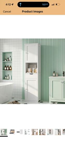 Vongrasig Tall Bathroom Storage Cabinet, 64”H Narrow Storage Unit for Small Spaces, Freestanding Modern Cabinet with Adjustable Shelves for Bathroom, 