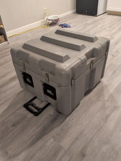 Large Gray Hard Case with Wheels and Latches pelican military box