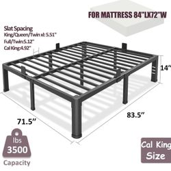California King 14” Heavy Duty Metal Bed Frame – 3500 LB | No Box Spring