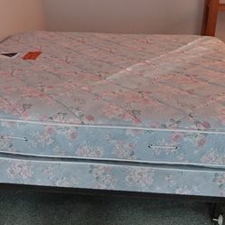 King Size Mattress Box Spring And Frame. Has Always Been Covered With A Mattress Pad.