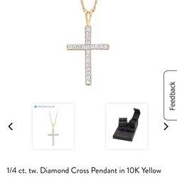 1/4 Ct Diamond Cross Pendant 10k Gold
