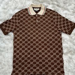 Gucci Beige & Ebony GG logo Polo Shirt - M 