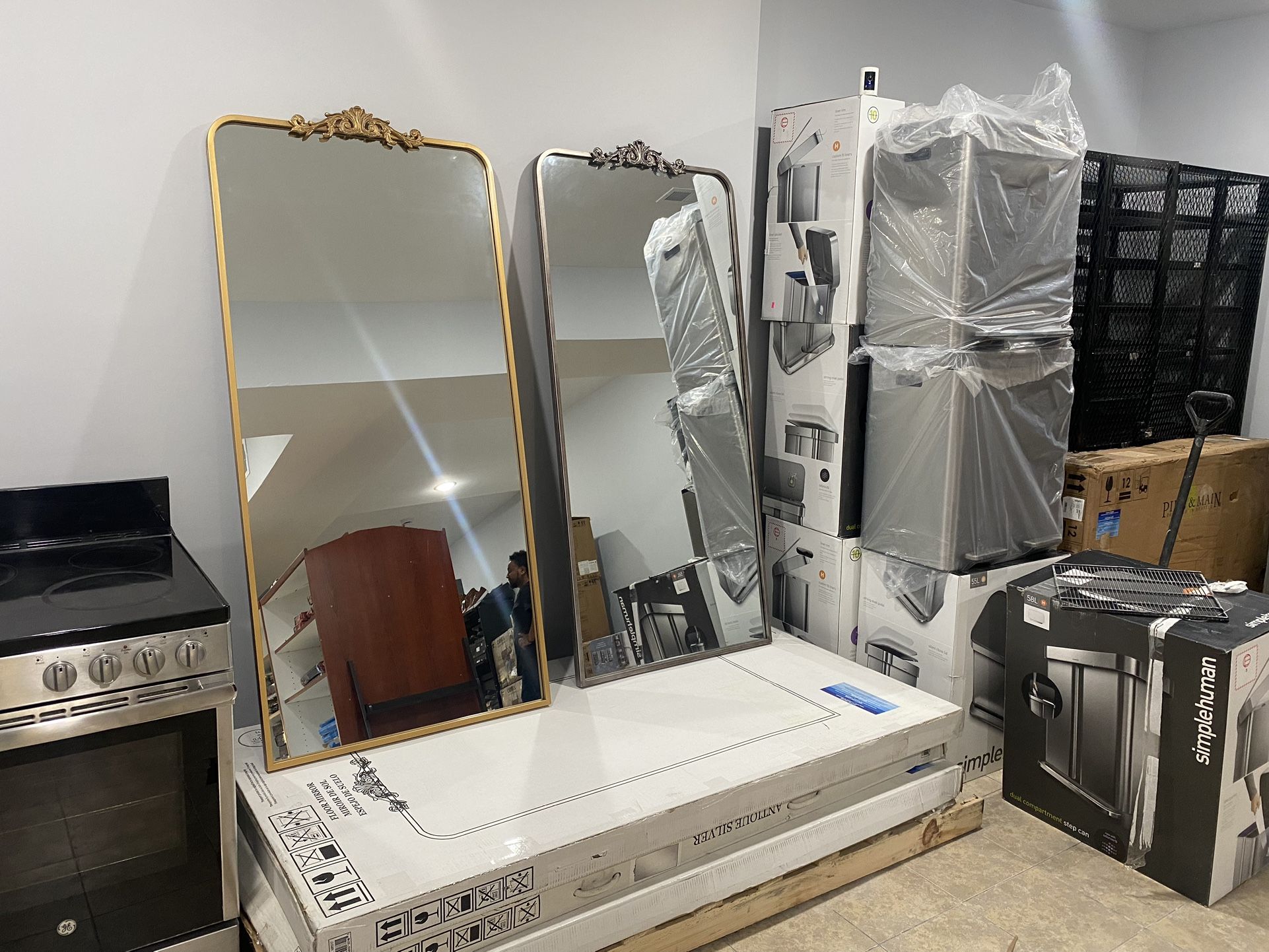 Ravena Floor Mirror - 30" W x 65" H - gold-