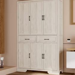 Tall 10-Shelf Accent Bookcase with Cabinet Doors, 2 Drawers Light Oak Wood