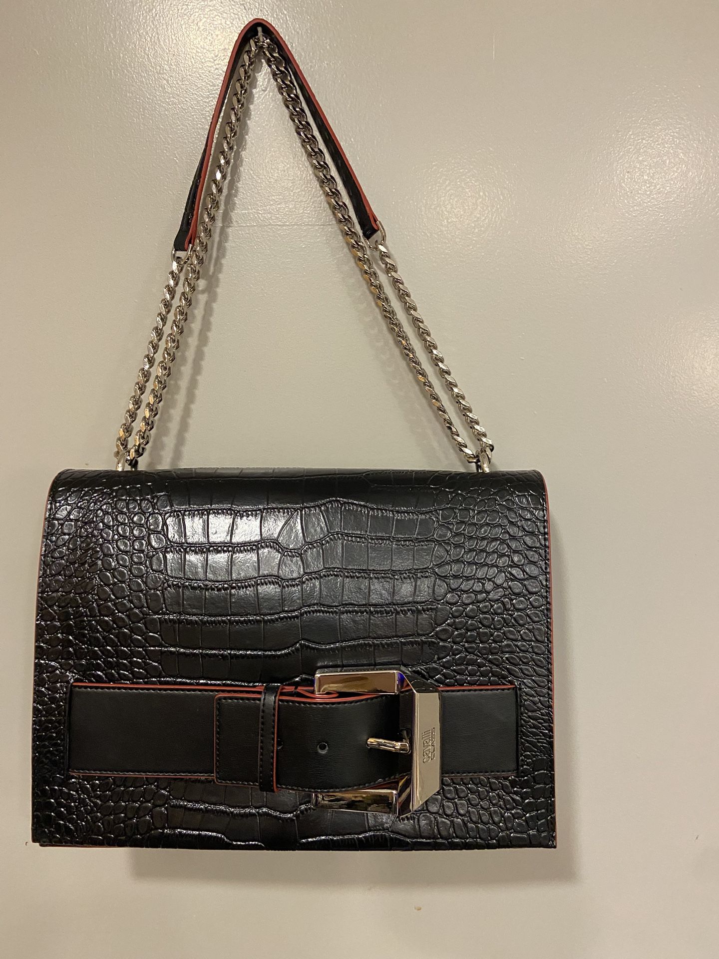 Cavalli Class Black Embossed Crocodile Leather Handbag-by the Italian luxury brand Roberto Cavalli