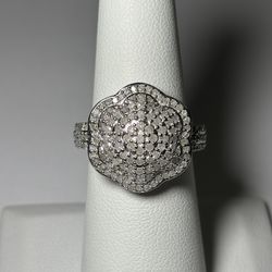 .925 Sterling Silver 1.00ctw Genuine White Diamond Size 7