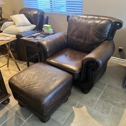 Leather nail head over sized chair and ottoman