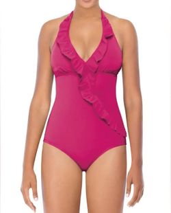 Spanx Assets By Sara Blakely Swimsuit M Bright Pink One Piece Ruffled Halter