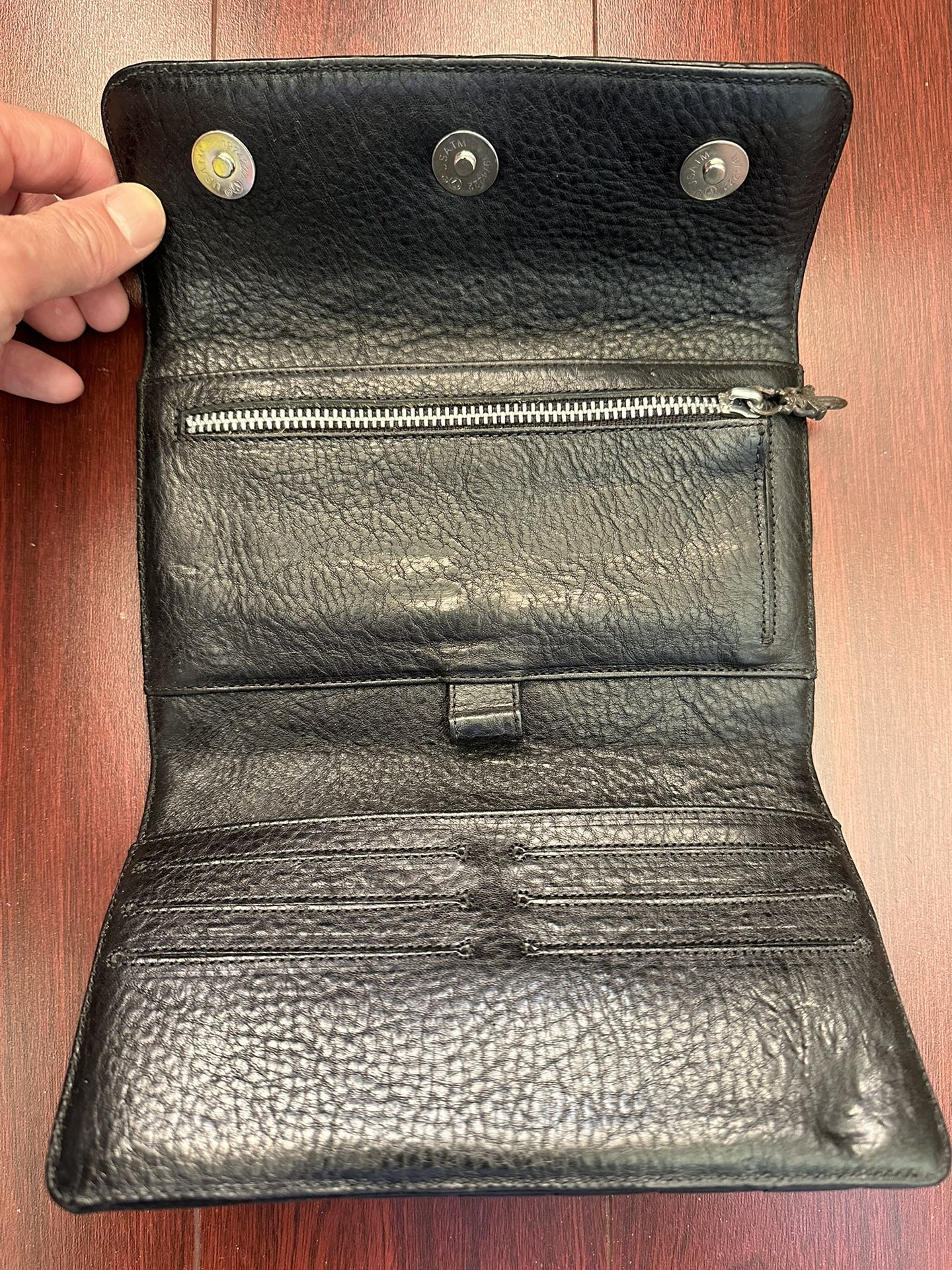 100% Authentic Chrome Hearts Black Quilted 3 Snap Trifold