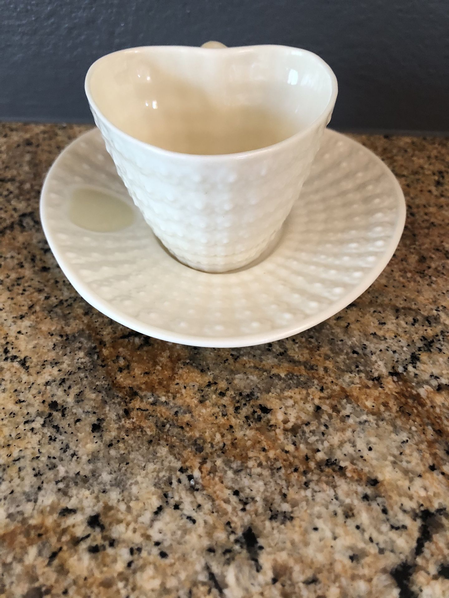 Irish Belleek Vintage Porcelain Heart Shaped Cup Saucer Ireland