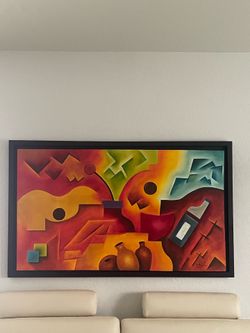 Large Abstract Cubist Oil Painting