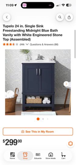 Home Decorators Tupelo 24” Bathroom Vanity – Midnight Blue with Sink