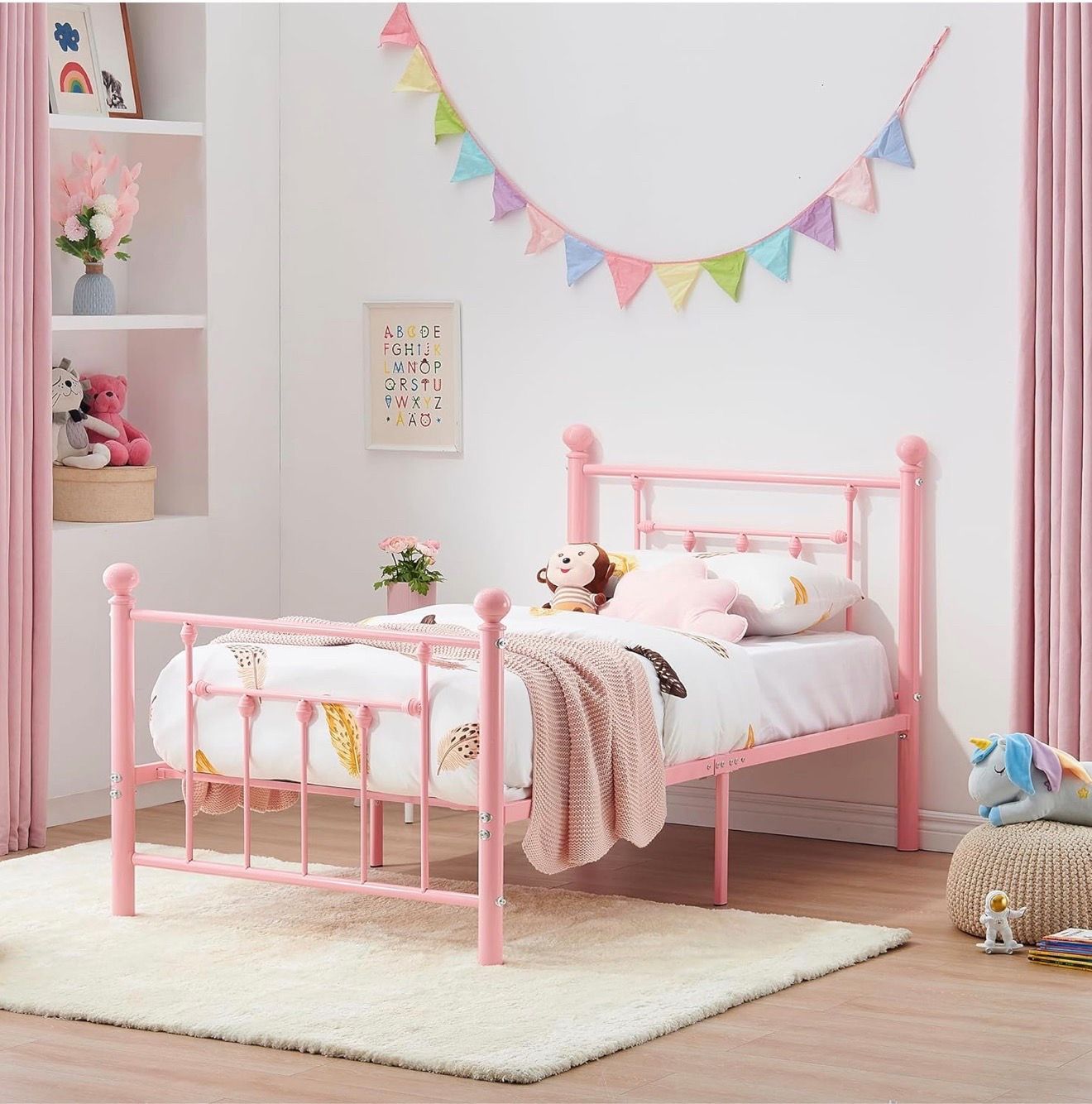 Pink Twin size metal bed frame