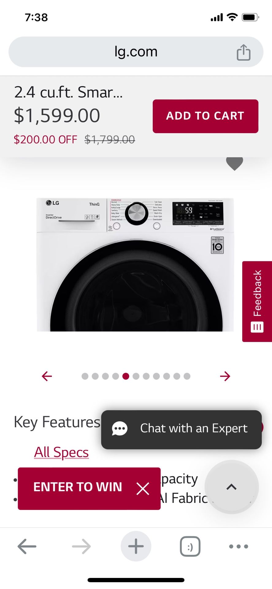 LG Washer/Dryer 2.4 Cu.ft Smart Washer Dryer