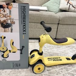 Scoot & Ride 2-in-1 Ride-On & Stand Kids Scooter, Ages 1-5, Highwaykick 1, Lemon