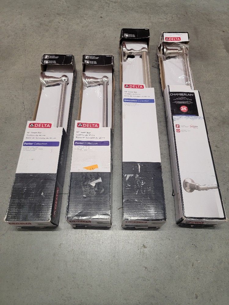 Mixed Lot of (4) DELTA bathroom Towel Bar, Rack, Holders.