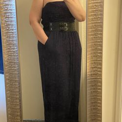 Navy blue maxi strapless dress size XL  Without belt , can add the red belt if you like it 