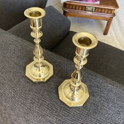 Baldwin Brass  Candlesticks with Glass Wax Drip Catchers 