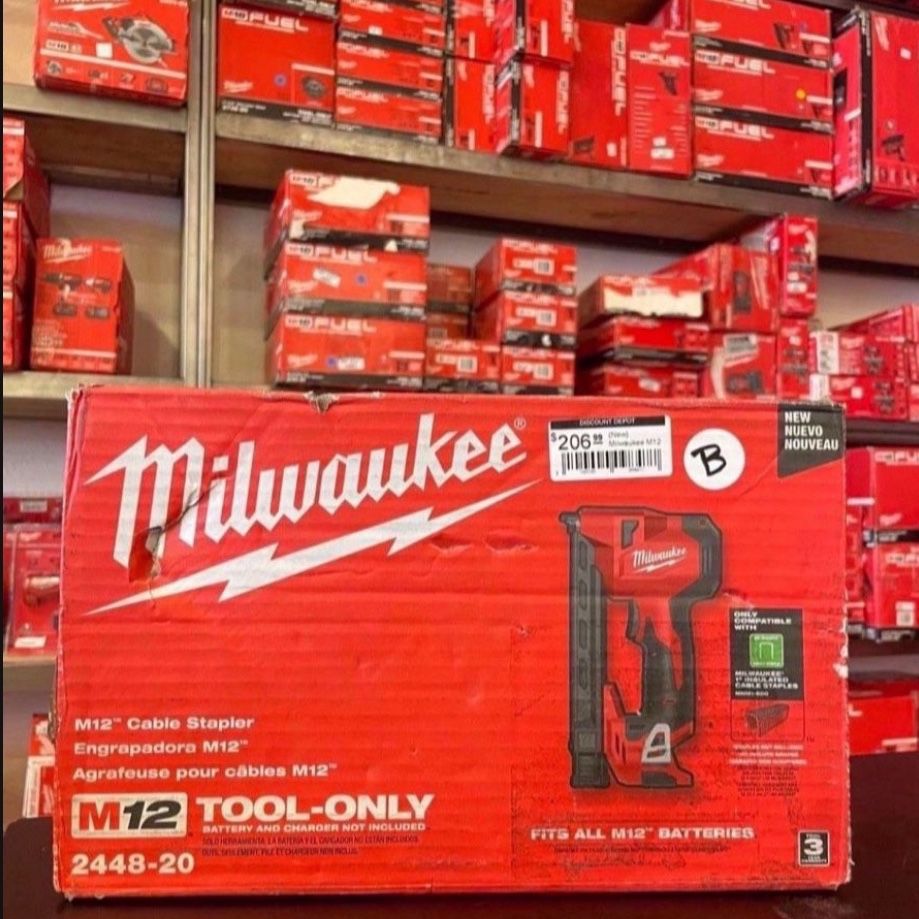 MILWAUKEE 2448-20 M12 Volt Lithium-Ion Cordless Cable Stapler (Tool-Only)….2448-20